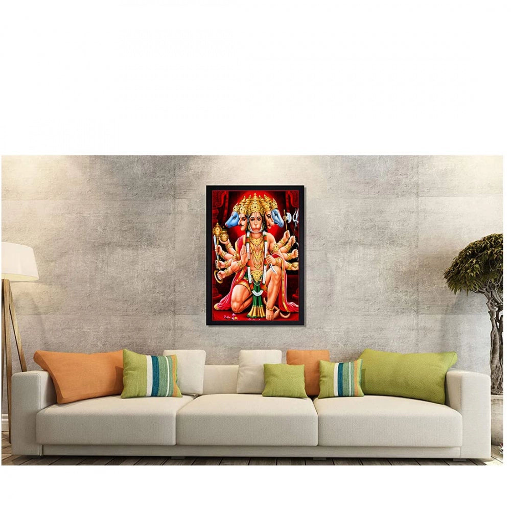 Generic Panchmukhi hanuman Painting with Synthetic Photo Frame (Multicolor)