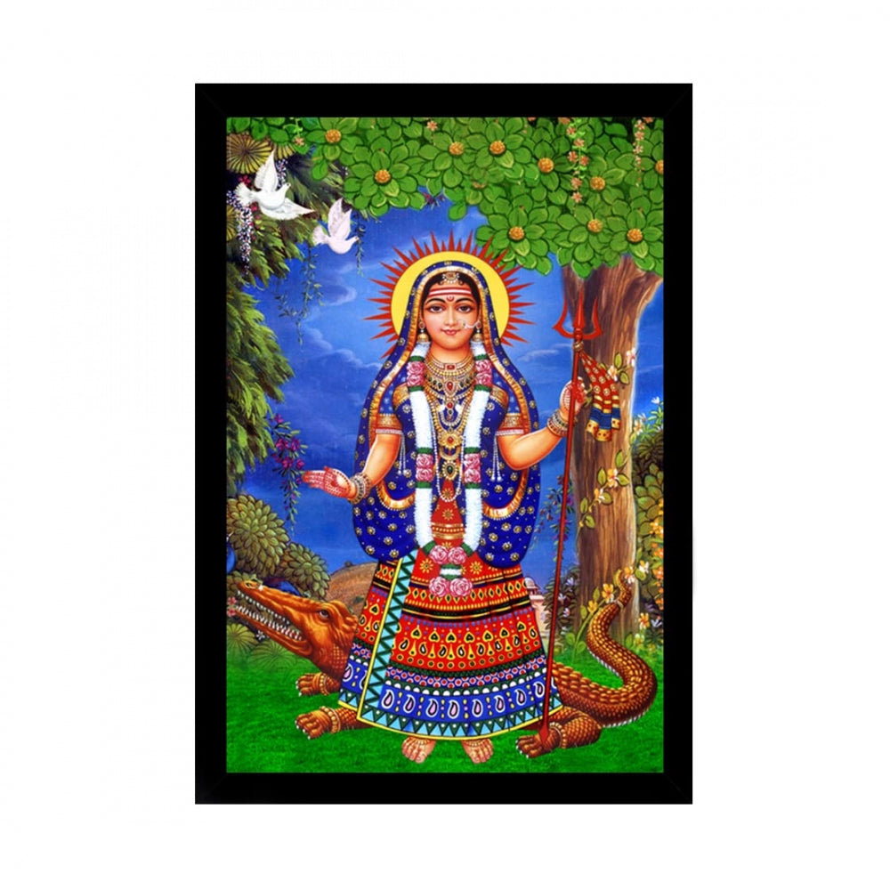 Generic Maa Khodal Painting with Synthetic Photo Frame (Multicolor)