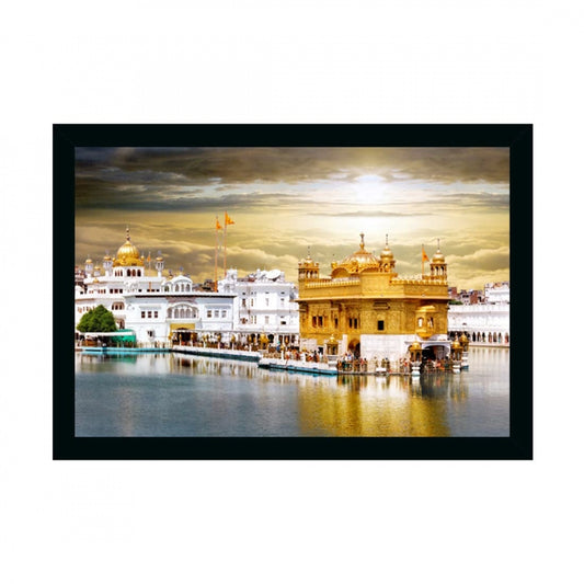 Generic Golden Temple Painting with Synthetic Photo Frame (Multicolor)