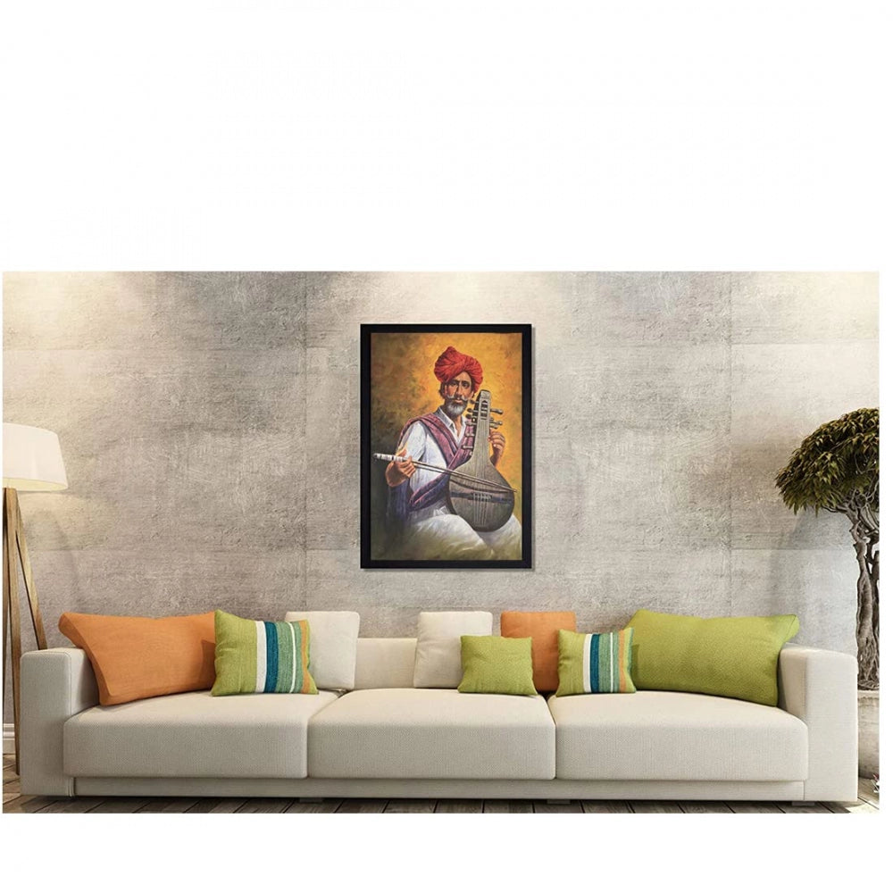 Generic Rajasthani Village Modern Art Painting with Synthetic Photo Frame (Multicolor)