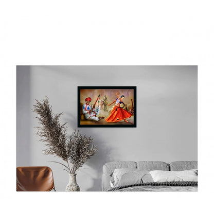 Generic Rajasthani Village Modern Art Painting with Synthetic Photo Frame (Multicolor)