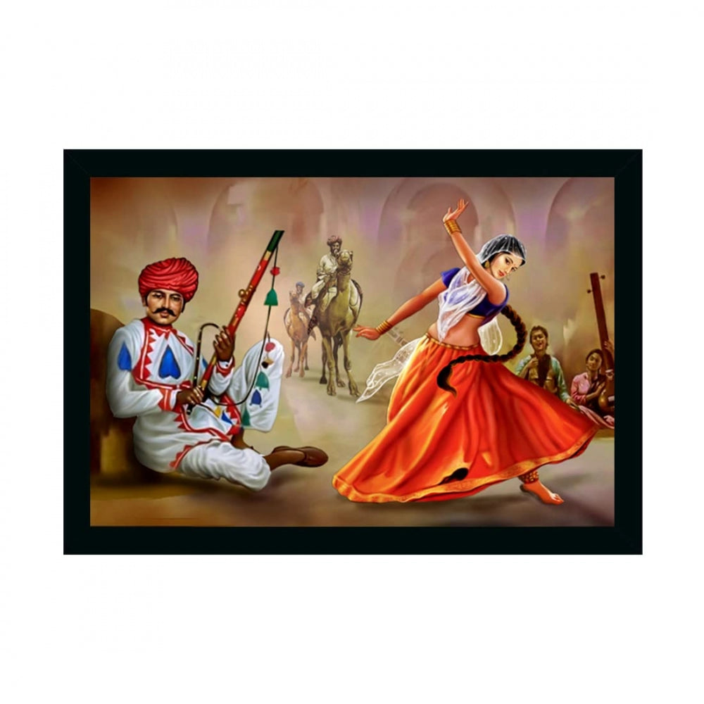 Generic Rajasthani Village Modern Art Painting with Synthetic Photo Frame (Multicolor)