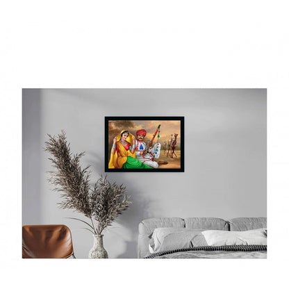 Generic Rajasthani Village Modern Ar Painting with Synthetic Photo Frame (Multicolor)