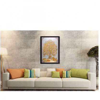 Generic Tree Modern Art Painting with Synthetic Photo Frame (Multicolor)