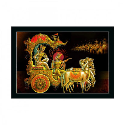 Generic Krishna Arjun Mahabharat Rath Painting with Synthetic Photo Frame (Multicolor)