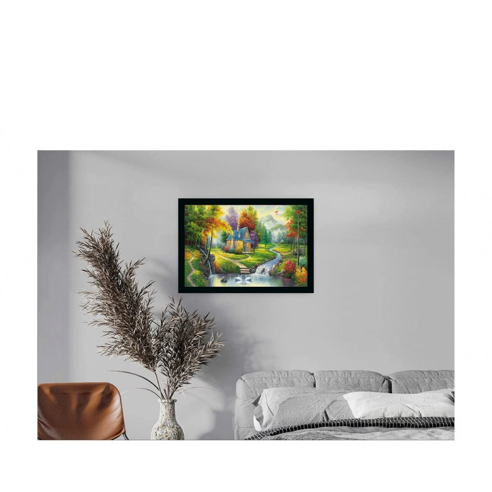 Generic Natural Scenery Painting with Synthetic Photo Frame (Multicolor)