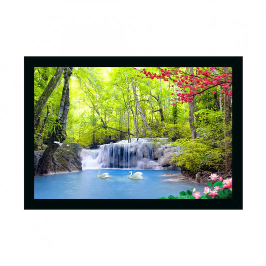 Generic Natural Water Fall Scenery Painting with Synthetic Photo Frame (Multicolor)