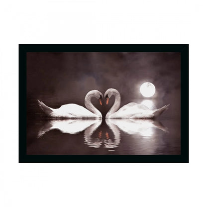 Generic Swan Pair Painting with Synthetic Photo Frame (Multicolor)