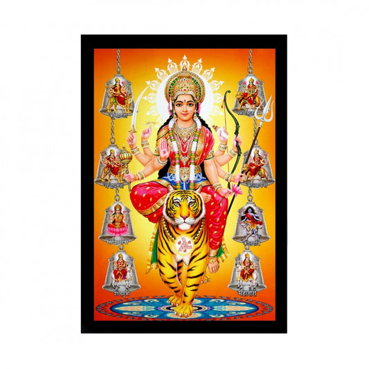 Generic Durga Mata Painting with Synthetic Photo Frame (Multicolor)