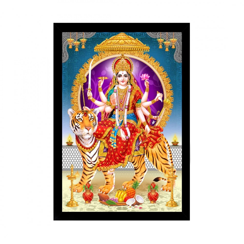 Generic Durga Mata Painting with Synthetic Photo Frame (Multicolor)