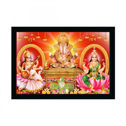 Generic Laxmi Ganesh Saraswati Painting with Synthetic Photo Frame (Multicolor)