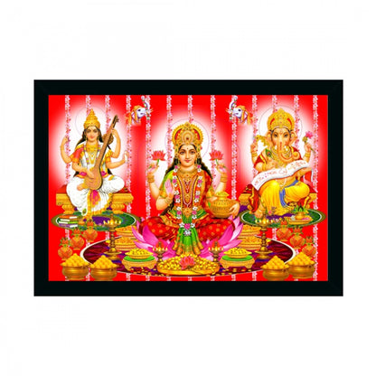 Generic Laxmi Ganesh Saraswati Painting with Synthetic Photo Frame (Multicolor)