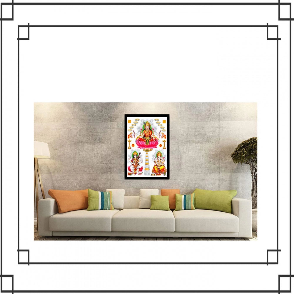 Generic Laxmi Ganesh Saraswati Painting with Synthetic Photo Frame (Multicolor)