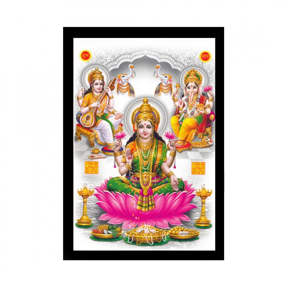 Generic Laxmi Ganesh Saraswati Painting with Synthetic Photo Frame (Multicolor)