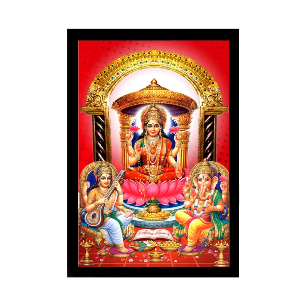 Generic Laxmi Ganesh Saraswati Painting with Synthetic Photo Frame (Multicolor)