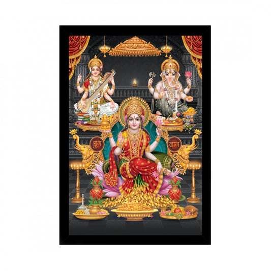 Generic Laxmi Ganesh Saraswati Painting with Synthetic Photo Frame (Multicolor)