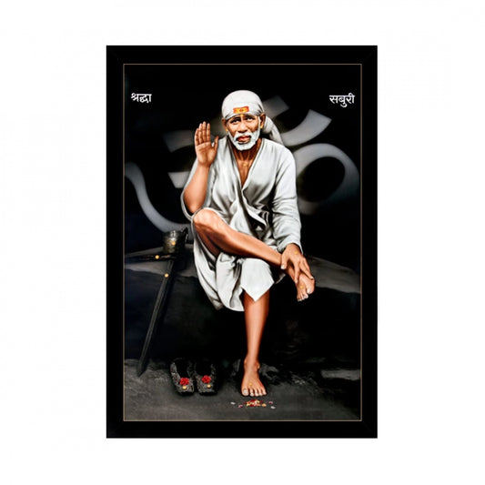 Generic Saibaba Painting with Synthetic Photo Frame (Multicolor)