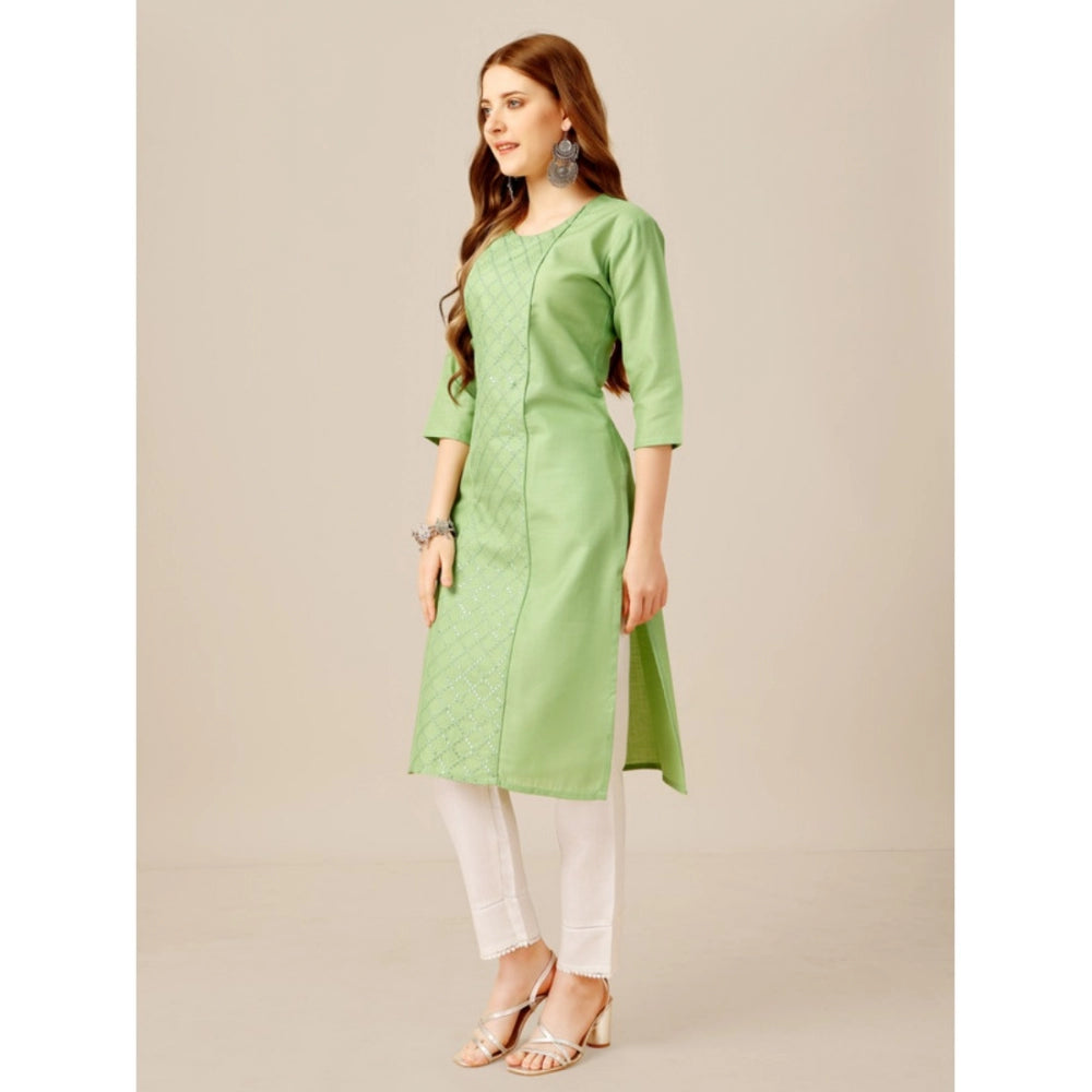 Roneclick Women's Casual 3-4 th Sleeve Embroidery Cotton Kurti Pant Set (Pista Green)