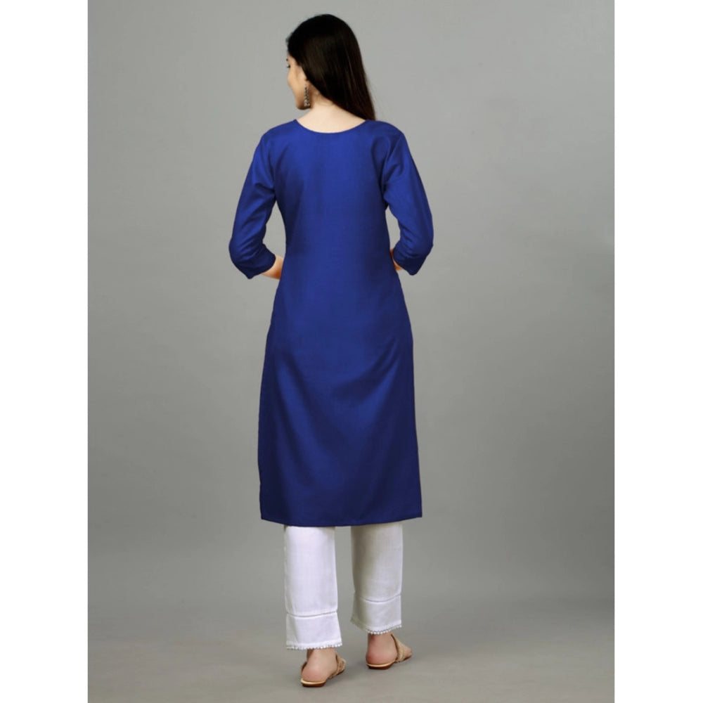 Roneclick Women's Casual 3-4 th Sleeve Embroidery Cotton Kurti (Blue)