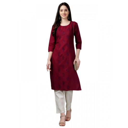 Roneclick Women's Casual 3-4 th Sleeve Embroidery Cotton Kurti (Maroon)