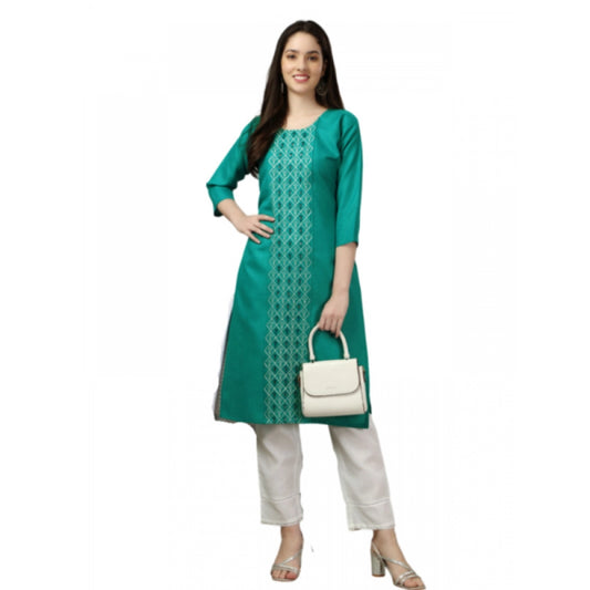 Roneclick Women's Casual 3-4 th Sleeve Embroidery Cotton Kurti (Light Green)