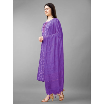 Roneclick Women's Casual 3-4 th Sleeve Embroidery Rayon Kurti Pant Dupatta Set (Purple)