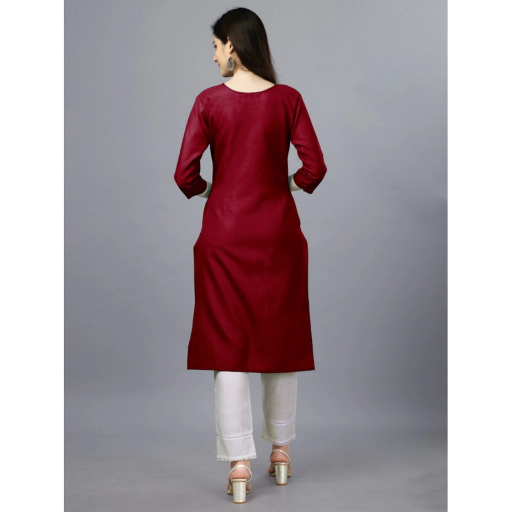 Roneclick Women's Casual 3-4 th Sleeve Embroidery Cotton Kurti (Maroon)