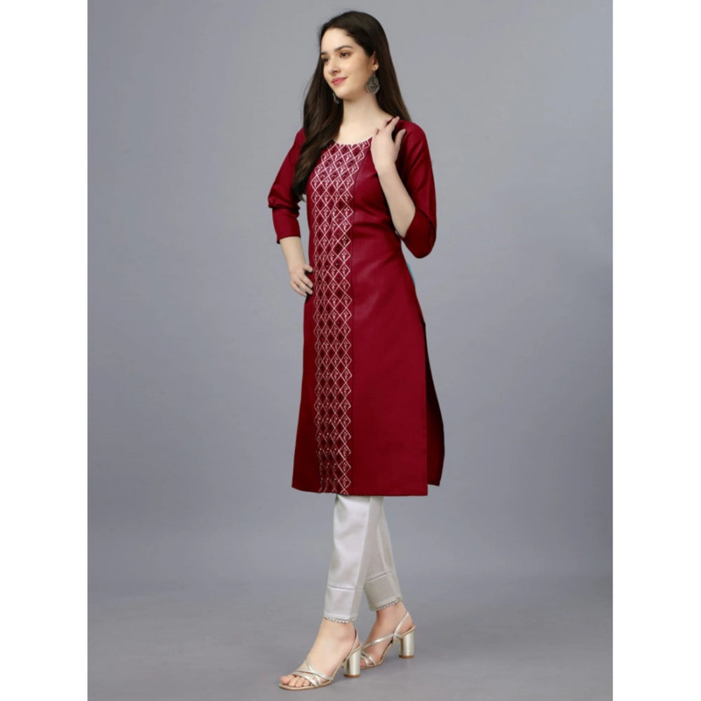 Roneclick Women's Casual 3-4 th Sleeve Embroidery Cotton Kurti (Maroon)