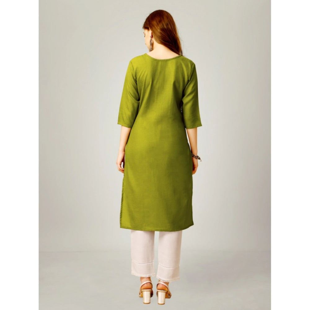 Roneclick Women's Casual 3-4 th Sleeve Embroidery Cotton Kurti Pant Set (Green)