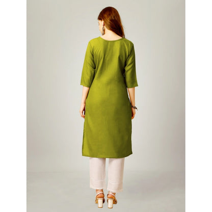 Roneclick Women's Casual 3-4 th Sleeve Embroidery Cotton Kurti Pant Set (Green)