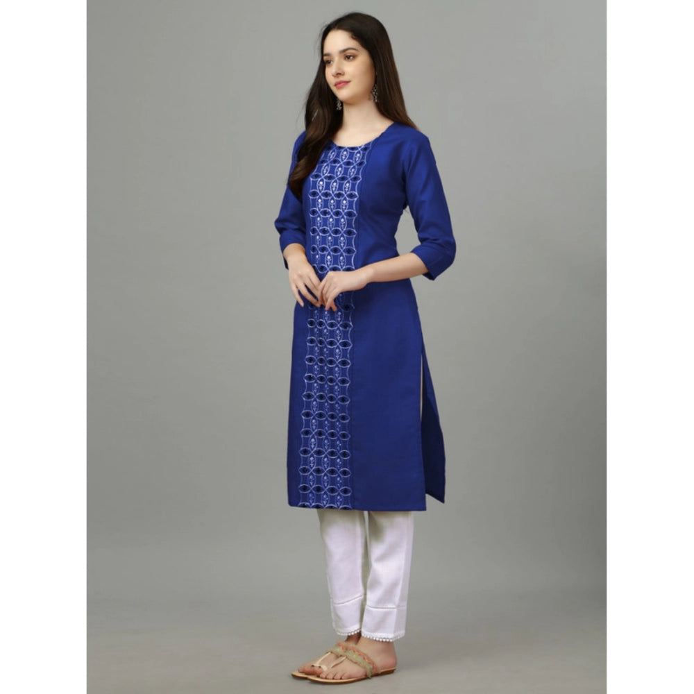 Roneclick Women's Casual 3-4 th Sleeve Embroidery Cotton Kurti (Blue)