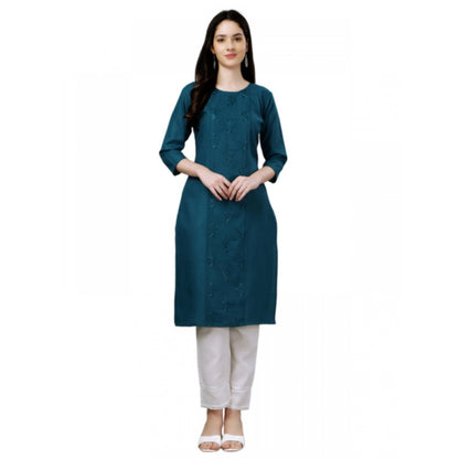 Roneclick Women's Casual 3-4 th Sleeve Embroidery Cotton Kurti (Blue )