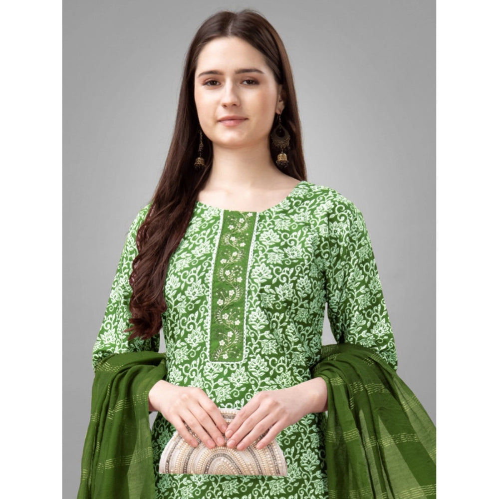 Roneclick Women's Casual 3-4 th Sleeve Embroidery Rayon Kurti Pant Dupatta Set (Green)