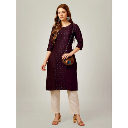 Roneclick Women's Casual 3-4 th Sleeve Embroidery Cotton Kurti Pant Set (Purple)