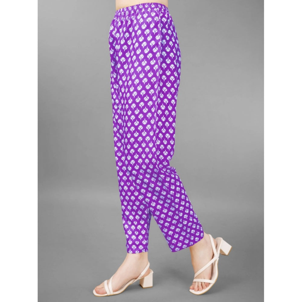 Roneclick Women's Casual 3-4 th Sleeve Embroidery Rayon Kurti Pant Dupatta Set (Purple)