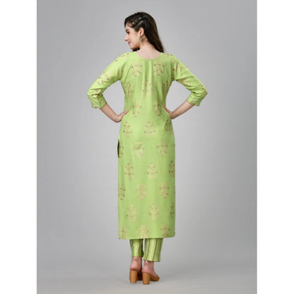 Roneclick Women's Casual 3-4 th Sleeve Embroidery Rayon Kurti Pant Set (Light Green)