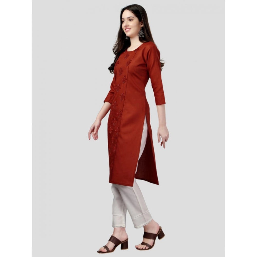 Roneclick Women's Casual 3-4 th Sleeve Embroidery Cotton Kurti (Rust)