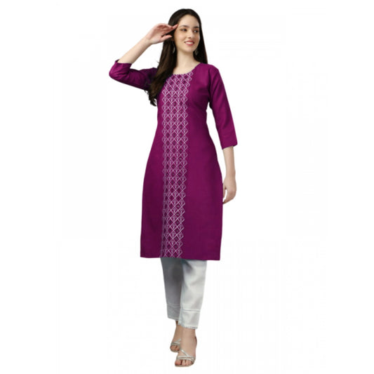 Roneclick Women's Casual 3-4 th Sleeve Embroidery Cotton Kurti (Purple)