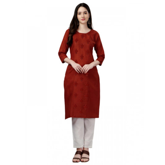 Roneclick Women's Casual 3-4 th Sleeve Embroidery Cotton Kurti (Rust)