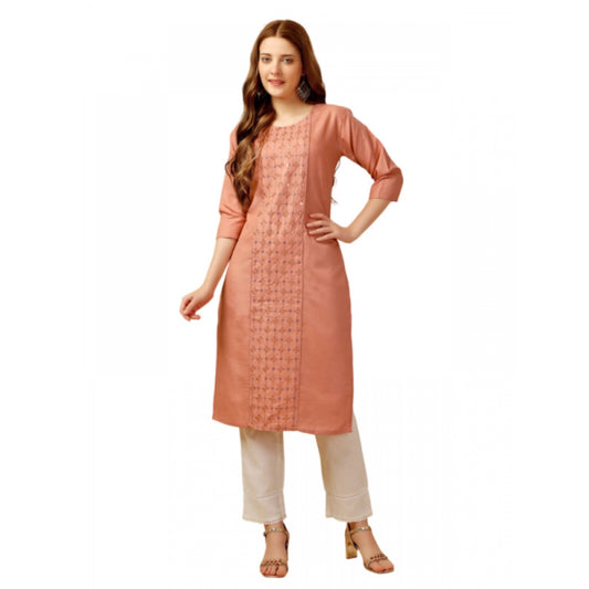 Roneclick Women's Casual 3-4 th Sleeve Embroidery Cotton Kurti Pant Set (Orange)