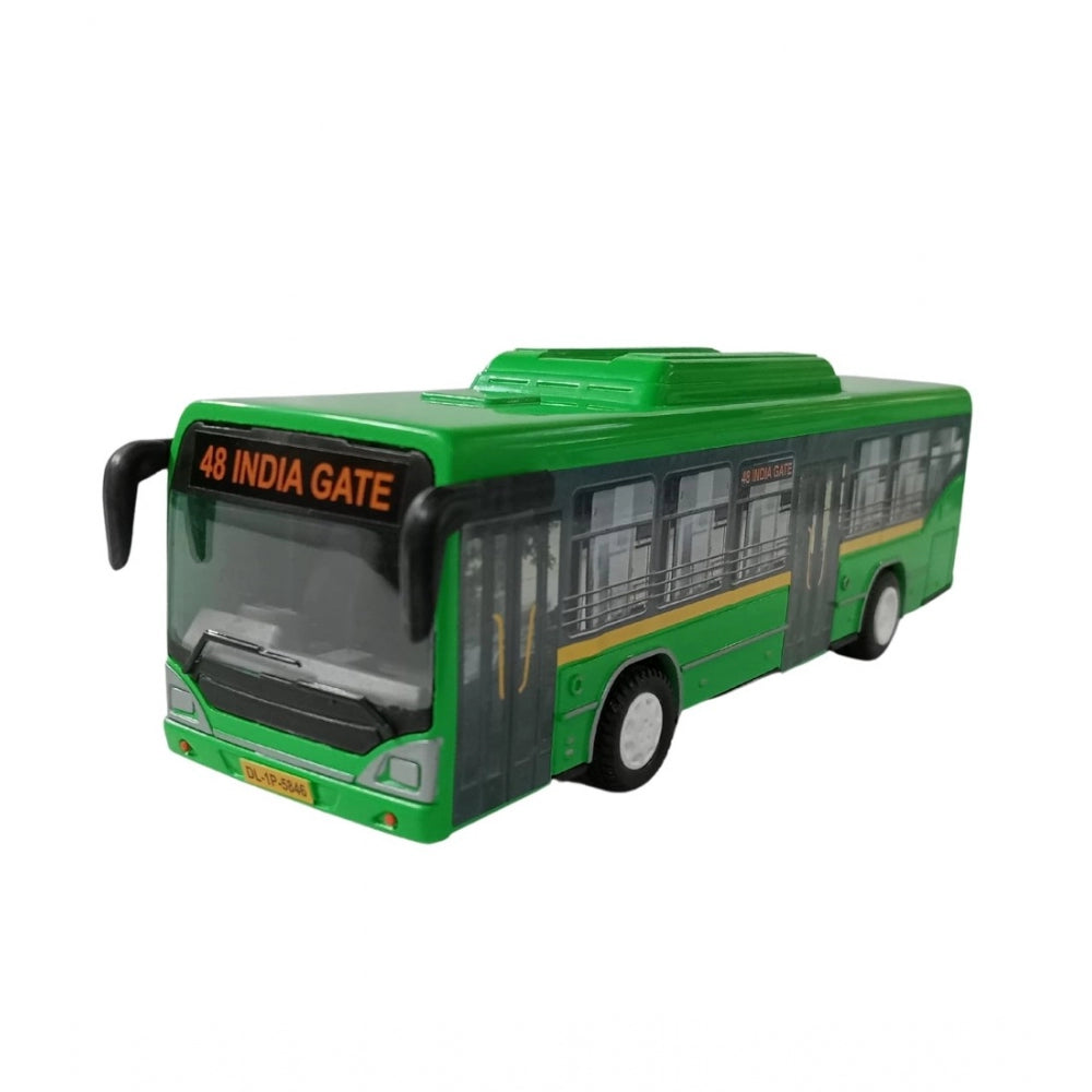 Roneclick Plastic 6 Wheels Pull Back Action Low Floor Bus (Green)