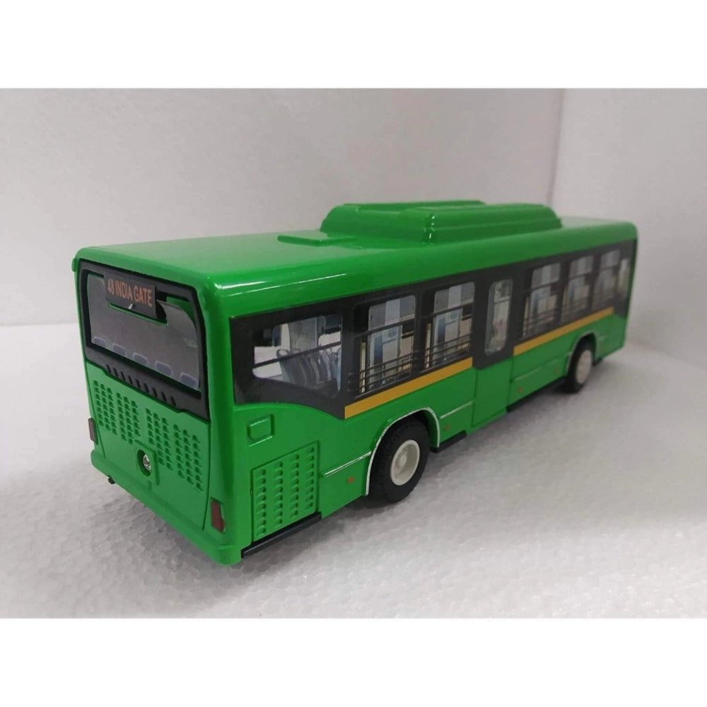 Roneclick Plastic 6 Wheels Pull Back Action Low Floor Bus (Green)