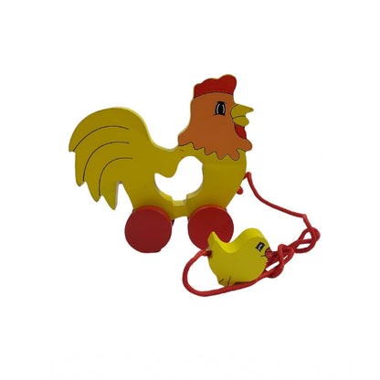 Roneclick Wooden Cock Pull Back Action Toy (Multicolor)