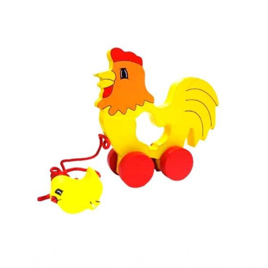 Roneclick Wooden Cock Pull Back Action Toy (Multicolor)