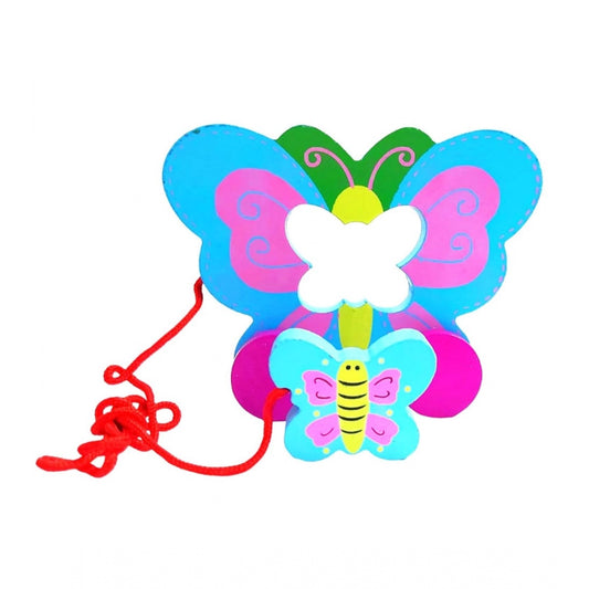 Roneclick Wooden Butterfly Pull Back Action Toy (Multicolor)