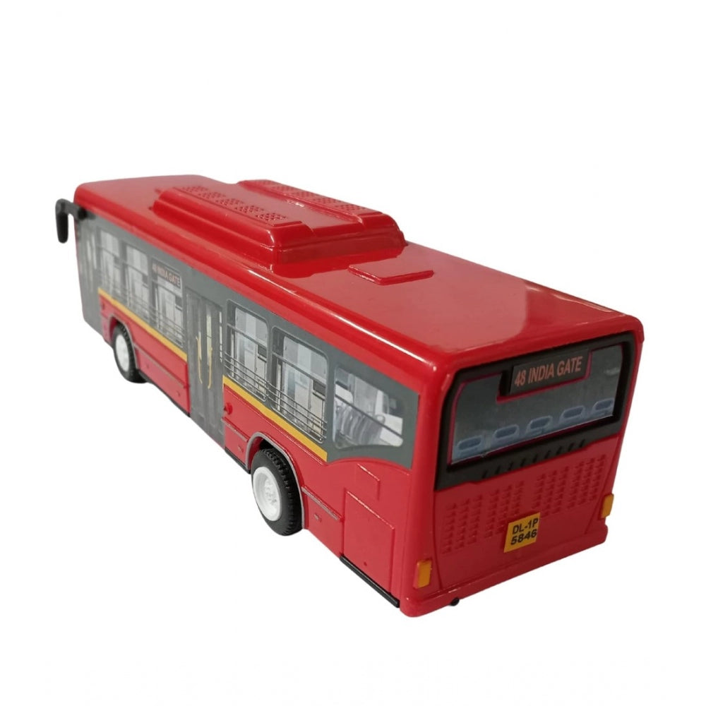 Roneclick Plastic 6 Wheels Pull Back Action Low Floor Bus (Red)