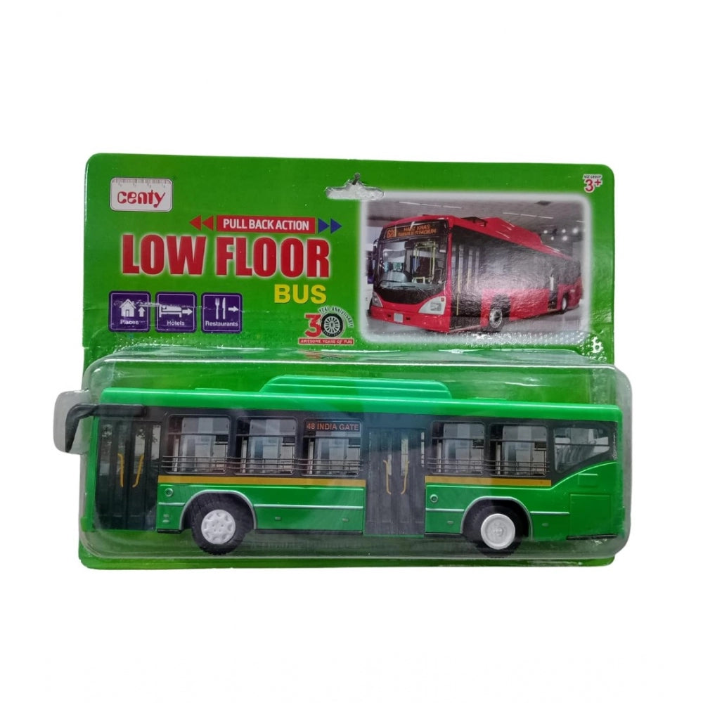 Roneclick Plastic 6 Wheels Pull Back Action Low Floor Bus (Green)