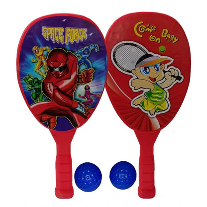 Roneclick Plastic Racket Set For Kids Indoor Outdoor Table Tennis (Red)