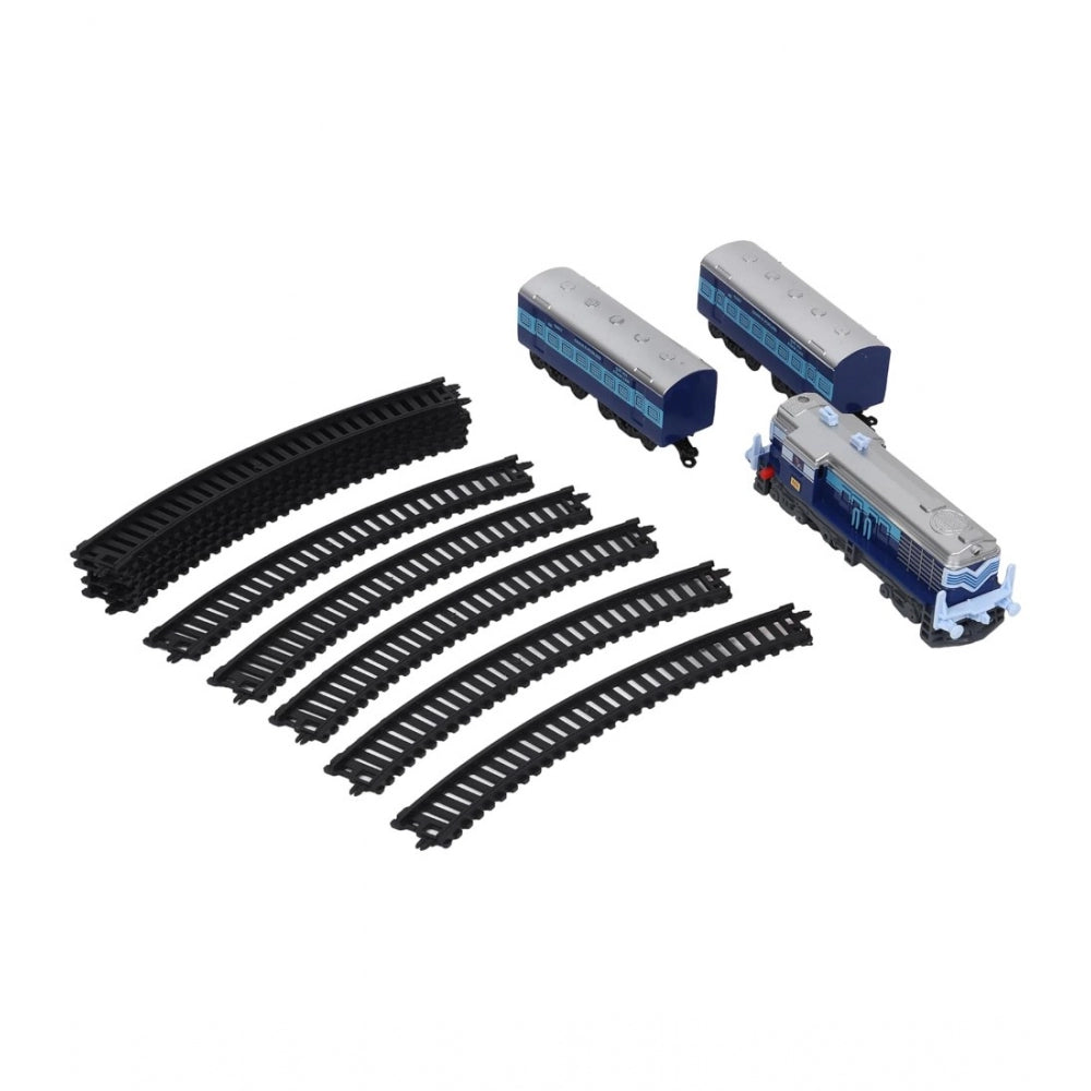 Roneclick Plastic Passenger Train Set With Tracks For Kids (Blue)