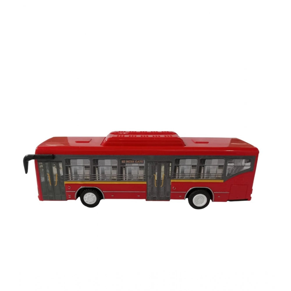 Roneclick Plastic 6 Wheels Pull Back Action Low Floor Bus (Red)